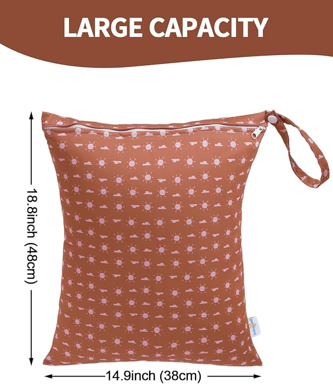 babygoal Travel Laundry Bags 2 Pack, Ideal for Travel, Gym and Swimming-Washable Waterproof Wet Dry Bags for Dirty Clothes, Bathing Suits and Swimsuits(sun and cloud)