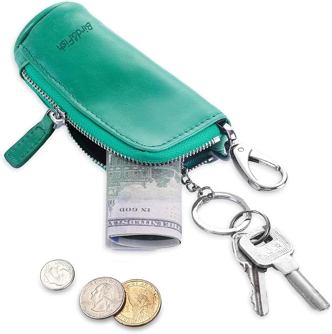 Multi Soft Genuine Leather Coin Purse Pouch, Car Key Case Wallet with Zipper,Pocket Wallet with Chain/Ring for Men Women …