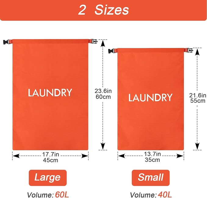 2 Pack Waterproof Travel Laundry Bag Set, Roll-Top Wet Dry Bag for Odor Control & Separating Dirty Clothes, Packable Space Saver Organizer for Gym, Swimming & Cruise Suitcases