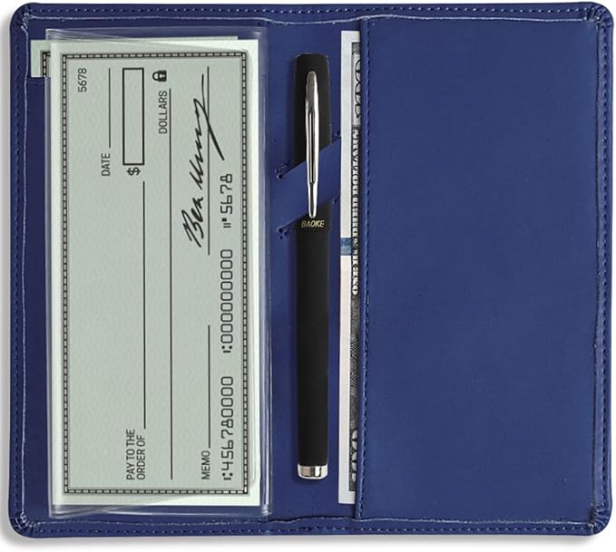 Sanlykate Leather Checkbook Cover for Men and Women, Check Book Case Card Holder with Free Divider, Standard Register Duplicate Checks with pen inserts