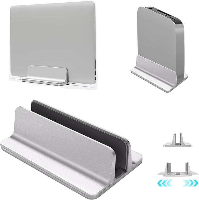 Vertical Laptop Stand Holder, Desktop Aluminum Notebook Stand with Adjustable Dock Size(Up to 17.3 inch) Compatible with All Lenovo/MacBook Pro/Air Dell Hp Surface iPad Gaming Laptops(Silver)