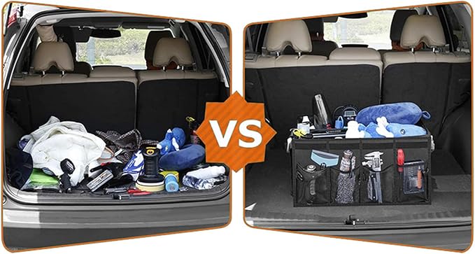KEYOOG Sturdy Car Trunk Organizers and Storage, Waterproof Durable Collapsible Multi-Heavy Duty, Non-Slip Bottom & Adjustable Securing Straps - for Car, SUV, Truck, or Van (3 Compartments, Black)