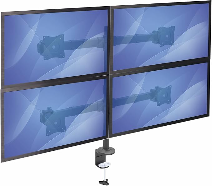 StarTech.com Desk Mount Quad Monitor Arm - Ergonomic VESA 4 Monitor Mount 2x2 up to 27" - Articulating & Height Adjustable Pole Mount - Tilt/Swivel/Rotate LCD/LED Screen - Clamp/Grommet (ARMQUAD)