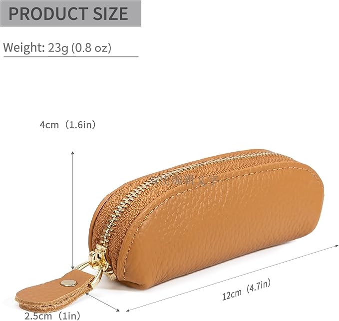 Full Grain Leather Coin Pouch - Travel Small Coin Purse with Zipper - Mini Key Pouch Change Purse for Women and Men (Brown)
