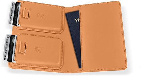 Kings Loot Passport Holder Wallet – RFID Blocking Leather Travel Wallet with Built-in Airtag Holder – Holds 1-6 Cards & Passport – Easy Pull Tab – Slim & Stylish Wallets (Honeywood)
