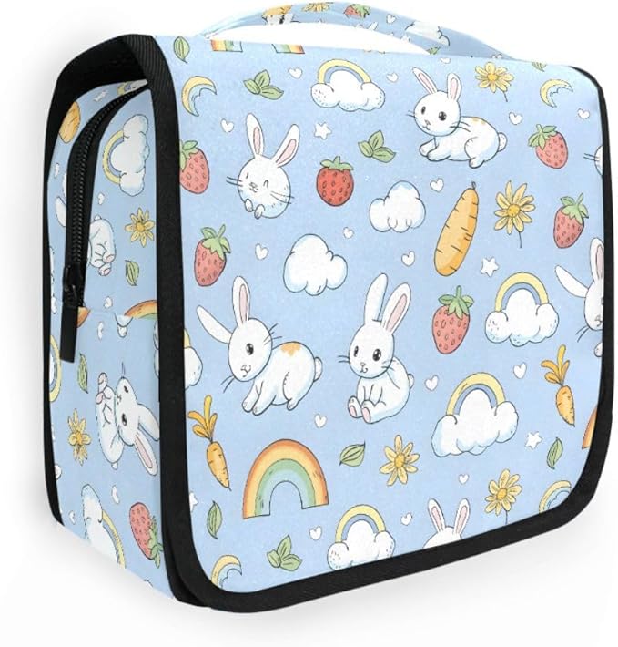 senya Hanging Travel Toiletry Bag Cute Kit Makeup Case Cosmetics Organizer for Men Women (Rabbit And Cloud)