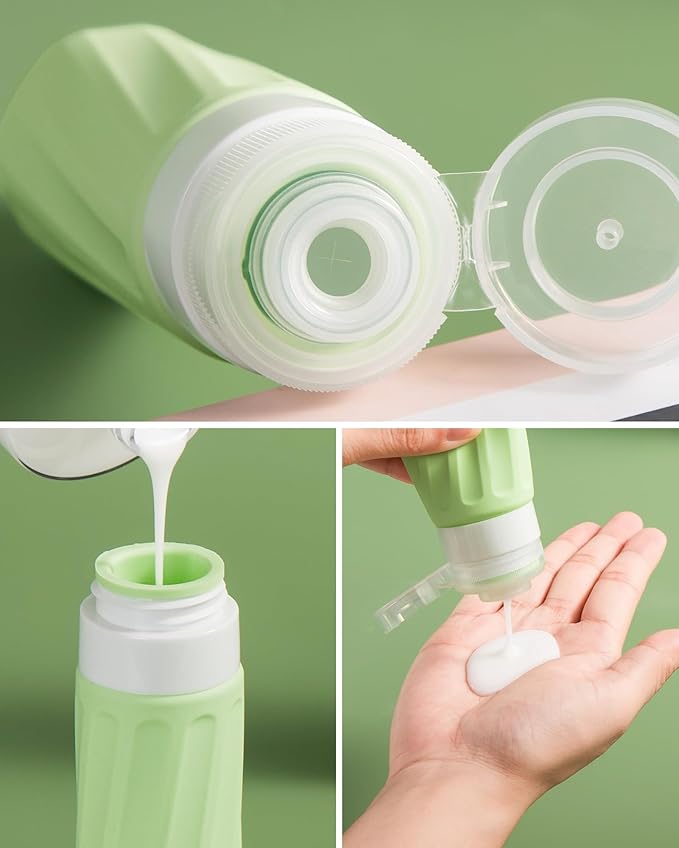 Mrsdry Travel Size Toiletries 8 Pack, TSA Approved 3oz Silicone Squeeze Bottles & Cream Jars with Clear Travel Bag
