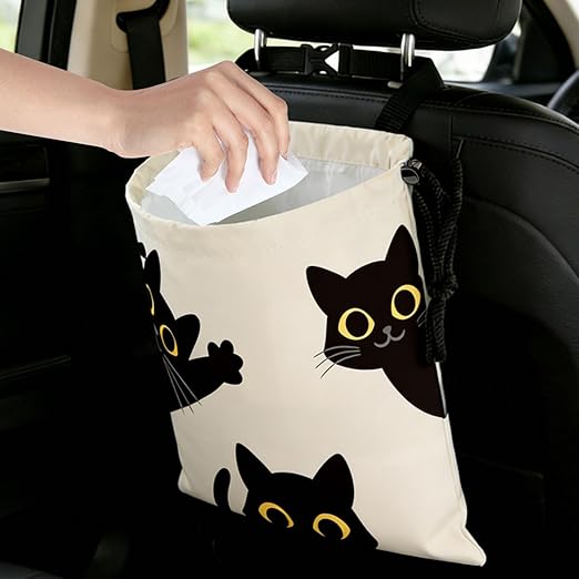 Three Black Cats Car Trash Bag - Waterproof Car Trash Bag Hanging Leakproof Car Garbage Bag - Washable Reusable Trash Bag For Car Interior Hanging Organizer Storage Vehicle Travelling Camping