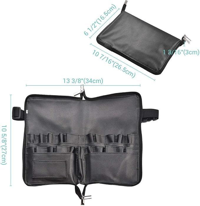 BYOOTIQUE 2in1 Multi Brush Holder Waist Zipper Bag Professional Portable Foldable Cosmetic Makeup Pouch with Belt Strap Artist Storage Organizer