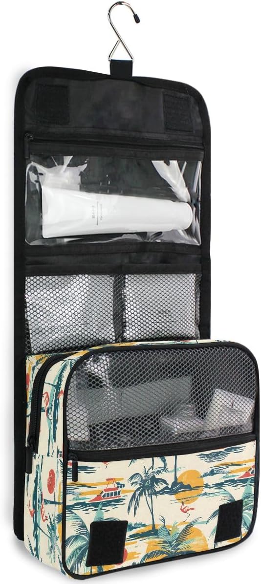 senya Hanging Travel Toiletry Bag Cute Kit Makeup Case Cosmetics Organizer for Men Women (Cruise Ships Sun Palm Trees)