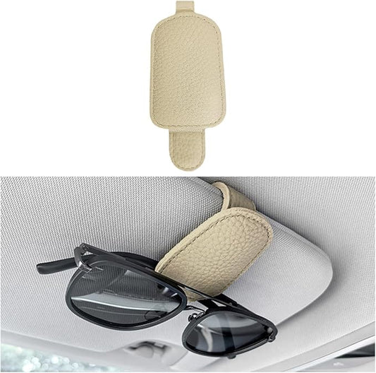 zipelo Sunglasses Holders for Car Sun Visor, Magnetic Leather Vehicle Glasses Hanger Clip for Ticket Card, Auto Interior Eyeglass Organizer Accessories, Universal for SUV Sedan Truck (Beige)
