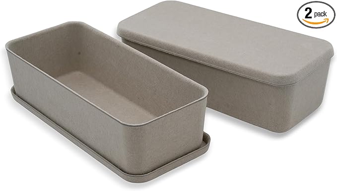 Welaxy stackable Lidded drawer organizer bins long shape storage box with lid for junk makeup stationery pens 2-piece pack (Stone)