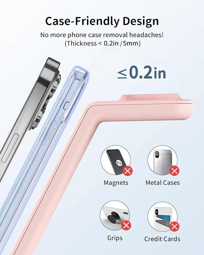 GEEKERA Wireless Charger, 3 in 1 Wireless Charging Station for iPhone Air/17/16/15/14/13/12/11/Pro Max/X/8, Phone and Watch Charger Stand for Apple Watch Ultra 3-2/11-2/SE, AirPods Pro/4/3/2, Pink
