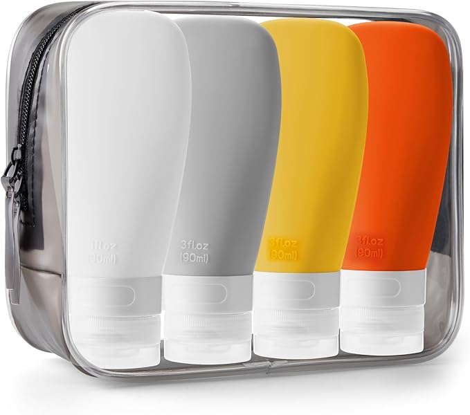 INSFIT Travel Bottles for Toiletries, TSA Approved 3oz Travel Size Containers, BPA Free Leak Proof Squeezable Silicone Tubes for Shampoo Conditioner Lotion Body Wash with Labels