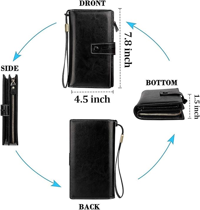 FT FUNTOR Women's Big Fat RFID Blocking Wallet Leather Zip Around Clutch Large Phone Organizer Wristlet