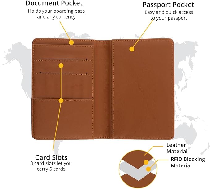 tag8 Passport Holder and Finder, Genuine Leather Passport Cover, RFID Blocking Technology to Shield Passport from Damage, Dual Passport Wallet Case for Cards and Documents