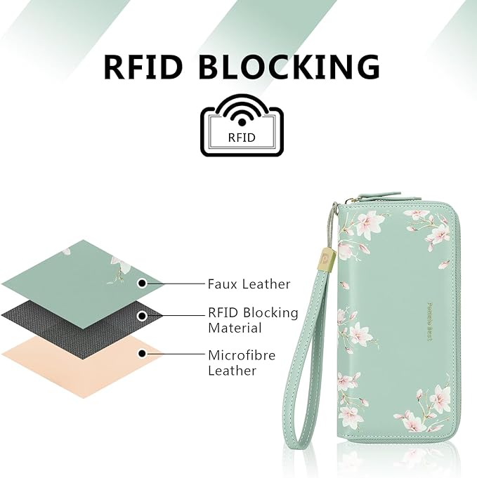 Pomelo Best Womens Wallet RFID Blocking Leather Multi Credit Card Large Capacity Wristlet Zip Around Long Wallets for Lady