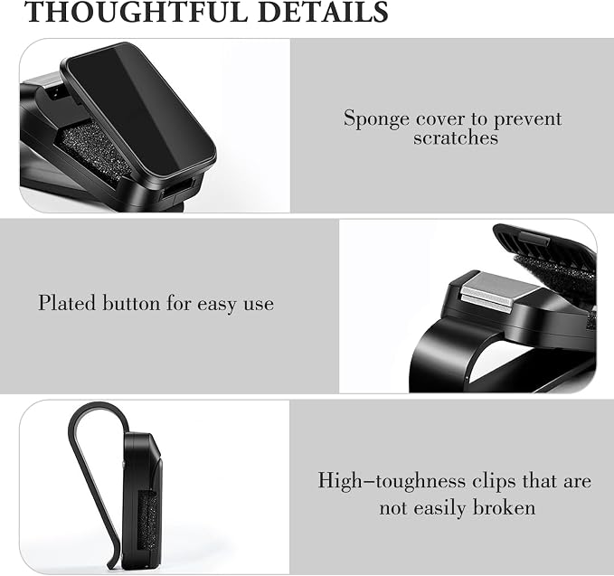 Sunglass Holderfor Car Visor Cip. Push-Button Opening Car Sunglass Holder, Visor Sunglasses Holder Cip. Fits Cars, Trucks. SUVs and More (Black)