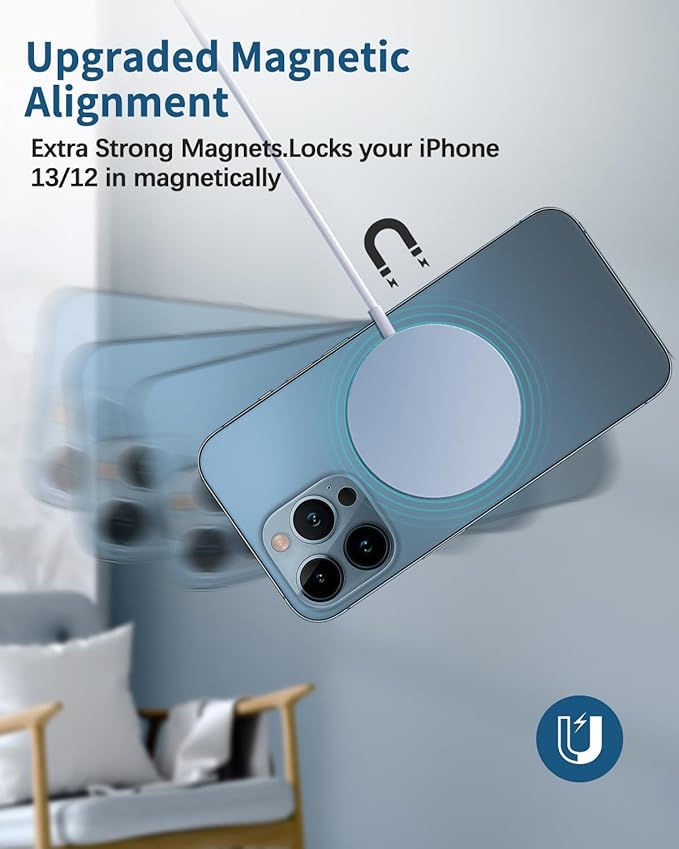 Magnetic Wireless Charger Mag-Safe Charger for iPhone 15/14/13/12 Series Convertible Magnet Wireless Charging Stand/Pad with 20W Adapter 5ft Cable for iPhone and AirPods 2/3/Pro 2/Pro（Blue）