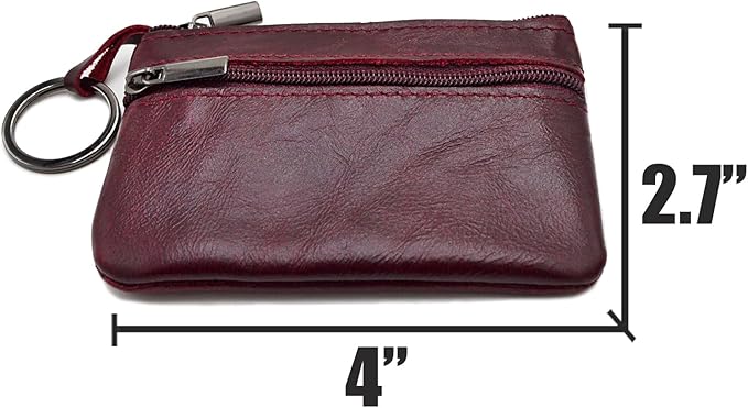 Freezx Women Genuine Leather Coin Pouch Zip Mini Purse Wallet Key Chain Double Zipper