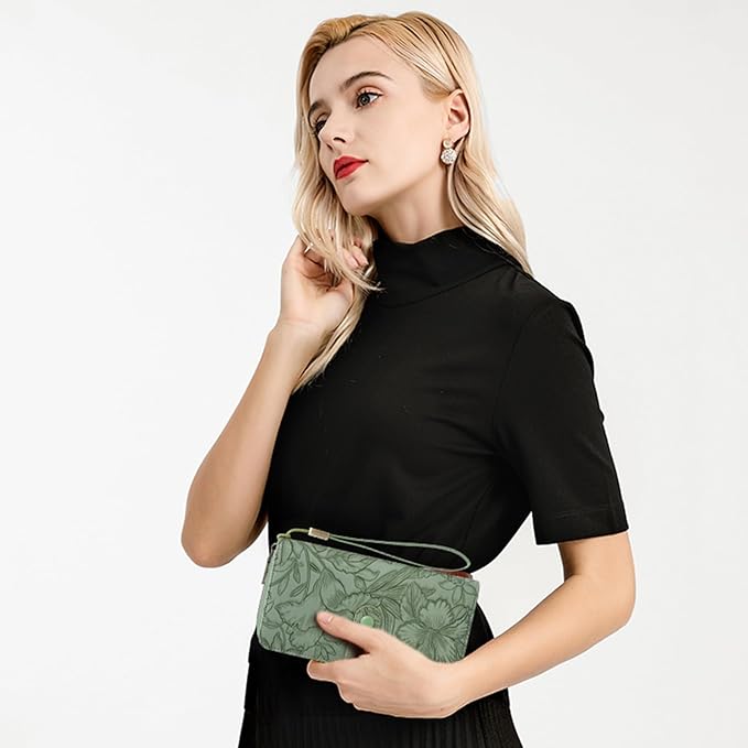 SENDEFN Women's Credit Card Holder RFID Blocking Zip Around Leather Wallet Large Capacity Long Purse with Wristlet
