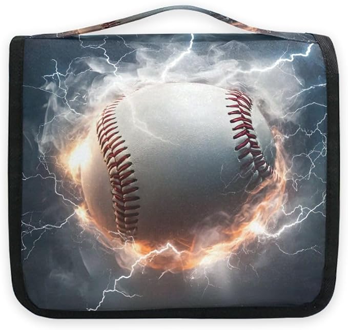 senya Hanging Travel Toiletry Bag Kit Makeup Case Cosmetics Organizer for Men Women (Lightning Baseball)