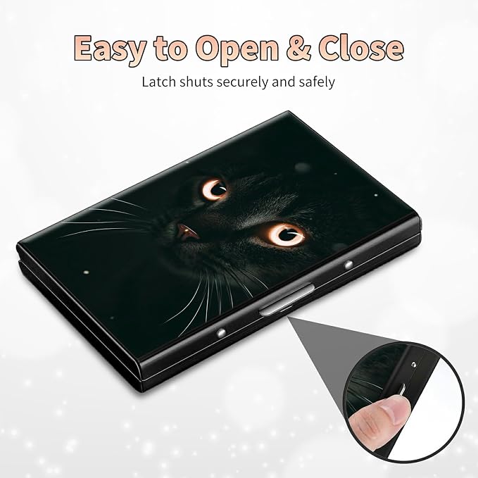 Slim Credit Card Holder, Black Cat Glitter RFID Blocking Metal Wallet for Men & Women, Aluminum Minimalist Hard Case Pocket-Sized Business Cards Organizer (Fits Up to 10 Cards)