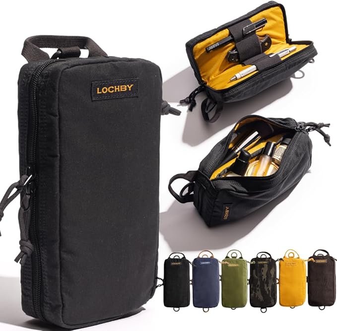 LOCHBY® Venture Pouch | Multipurpose Tactical Tool Bag | Water Resistant Waxed Canvas | Dual-Sided Zipper Pouch | for Motorcycle, Bike, EDC, Pen, Pencil, Art, Tech & Travel