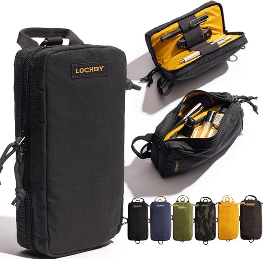 LOCHBY® Venture Pouch | Multipurpose Tactical Tool Bag | Water Resistant Waxed Canvas | Dual-Sided Zipper Pouch | for Motorcycle, Bike, EDC, Pen, Pencil, Art, Tech & Travel