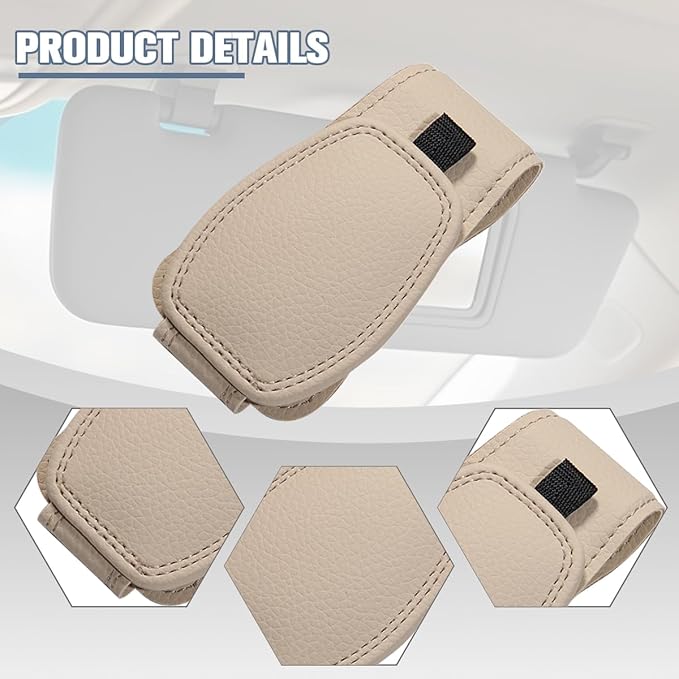 Sunglass Holder for Car Visor, Magnetic Leather Vehicle Sun Visor Storage Clip for Different Size Eyeglasses, Automotive Interior Glasses Ticket Card Clip, Universal for SUV RV Truck (Beige)