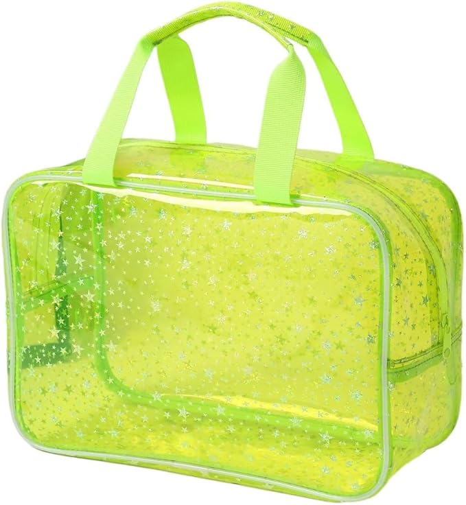 SxoSyo Clear Makeup Bags Large Toiletry Bag for Women Transparent Cosmetic Bag with Handle Travel Essential Bathroom Organizer (Green Star)
