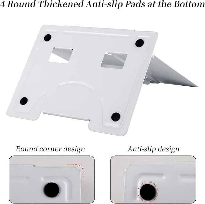 Blizzow Desk Book Stand Holder - Hands Free, Adjustable Metal Stand, Lightweight Foldable Portable - Cookbook, Recipe, Tablet, Music, Documents (White)