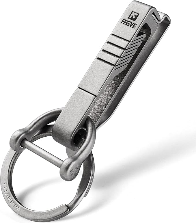 FEGVE Titanium Belt Clip with Key Ring and D-Shaped Keyring, Duty Belt Key Holder for Men (Grey)