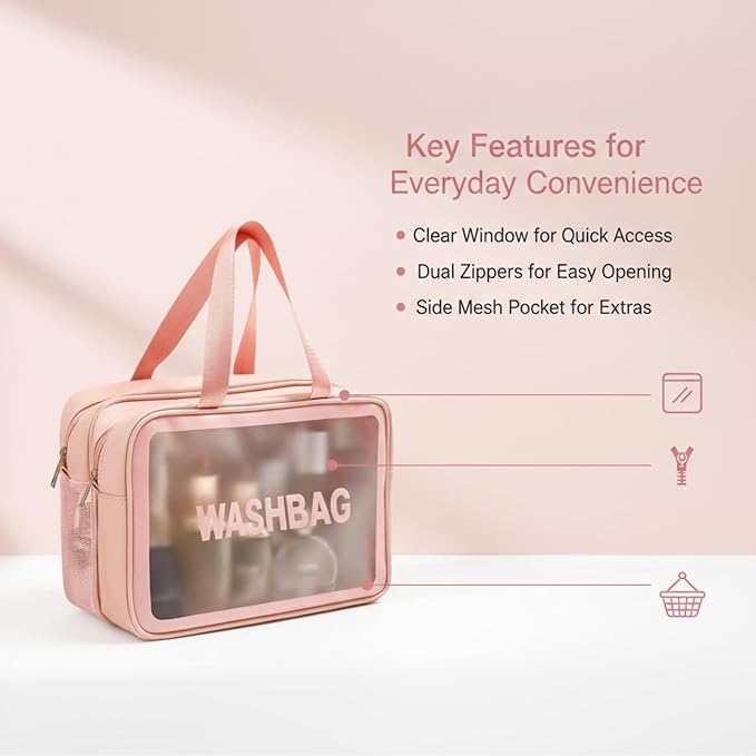 Travel Toiletry Bag for Women and Men, Matte Translucent Toiletry Waterproof Toiletry Bag, Makeup Cosmetic Organizer Bag for Travel Toiletries Accessories Pink
