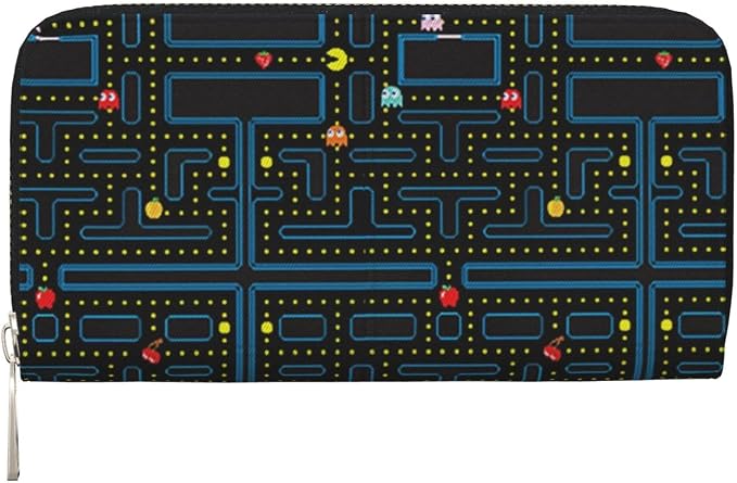 Retro Video Game Pattern Wallet for Men Women Elegant Long Clutch Zip Around Travel Leather Coin Purse Large Capacity Credit Card Holder Handbag