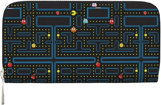 Retro Video Game Pattern Wallet for Men Women Elegant Long Clutch Zip Around Travel Leather Coin Purse Large Capacity Credit Card Holder Handbag