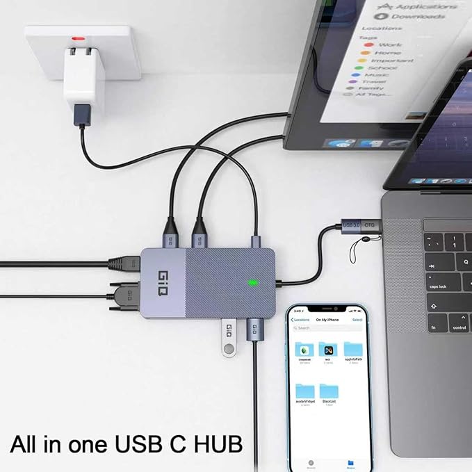 USB Docking Station GIQ USB C HUB USB 3.0 to Dual HDMI VGA Adapter Triple Display USB C Laptop Docking Station Dual Monitor HDMI Splitter Extender Compatible with MacBook M1 M2 M3 M4 M5 USB Dock