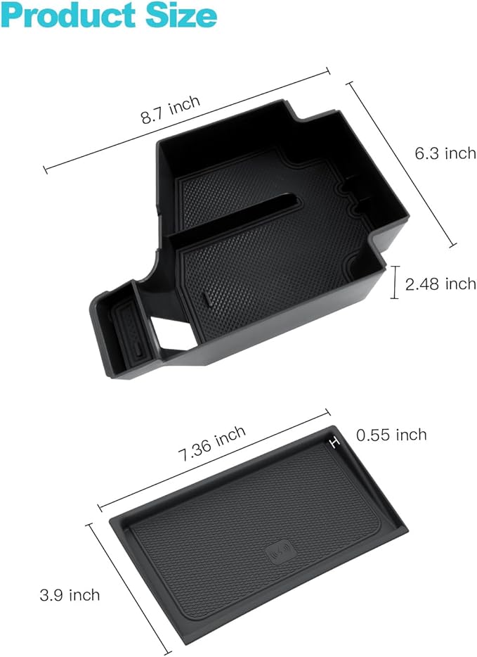 CDEFG 2Pcs for 2026 Volvo XC60 Center Console Organizer for 2026 Volvo XC60 Accessories Middle Console Tray Armrest Storage Box Wireless Charging Cover