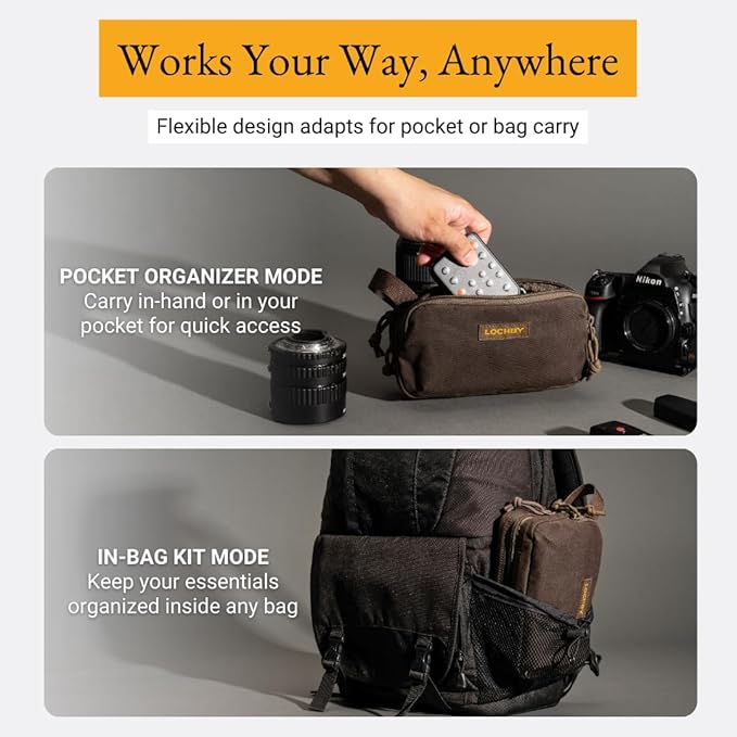 LOCHBY® Venture Pouch | Multipurpose Tactical Tool Bag | Water Resistant Waxed Canvas | Dual-Sided Zipper Pouch | for Motorcycle, Bike, EDC, Pen, Pencil, Art, Tech & Travel