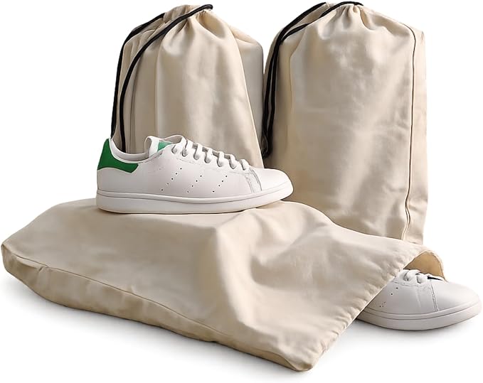 3 Pack Shoe Bags for Travel, Drawstring Portable Shoe Bags for Storage, Travel Essential Cotton Footwear Laundry Bag For Men & Women, Dustproof Reusable Organizer Bags for Sneakers: 19"x15"