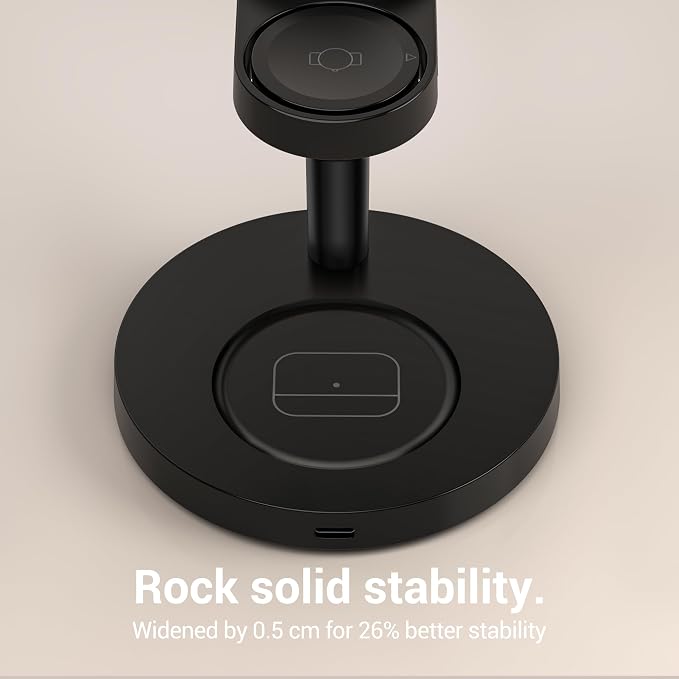 Qi2 25W 3 in 1 Wireless Charging Station for iPhone Samsung | 2-year warranty, MagSafe, strong magnet, 18.5° tilt adjustment, 45W PD adapter, ideal for nightstand office desk travel