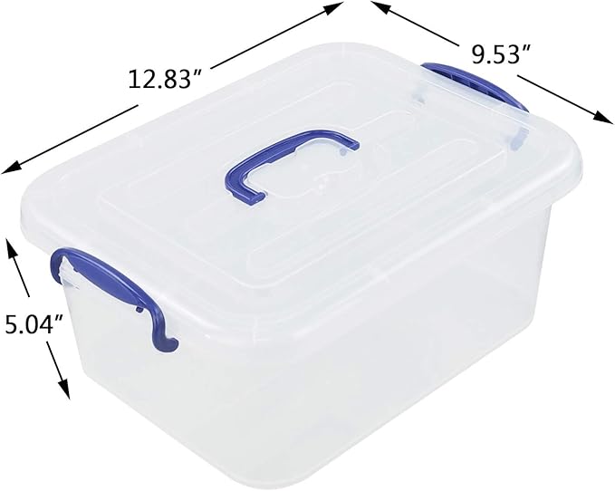 2 Packs 8 Quart Plastic Stackable Storage Boxes with Transparent Lid and Deep Blue Handle