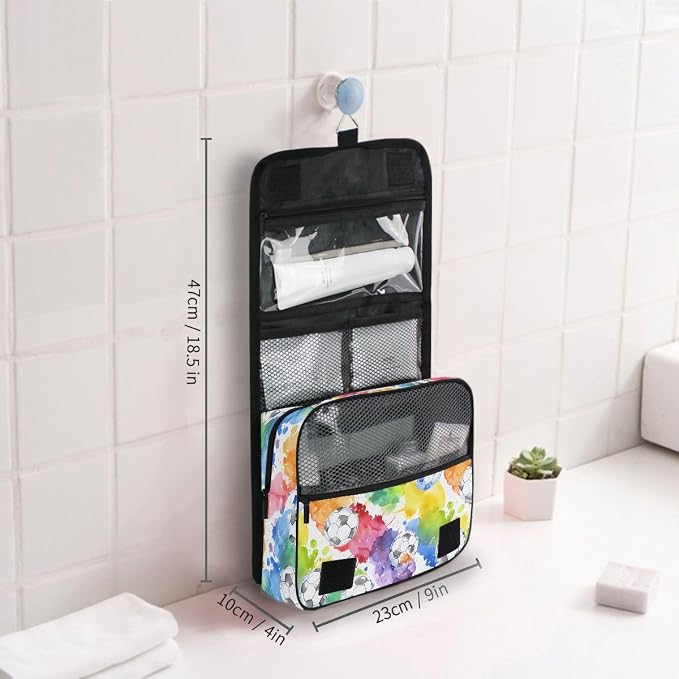 senya Hanging Travel Toiletry Bag Soccer Watercol Kit Makeup Case Cosmetics Organizer for Men Women