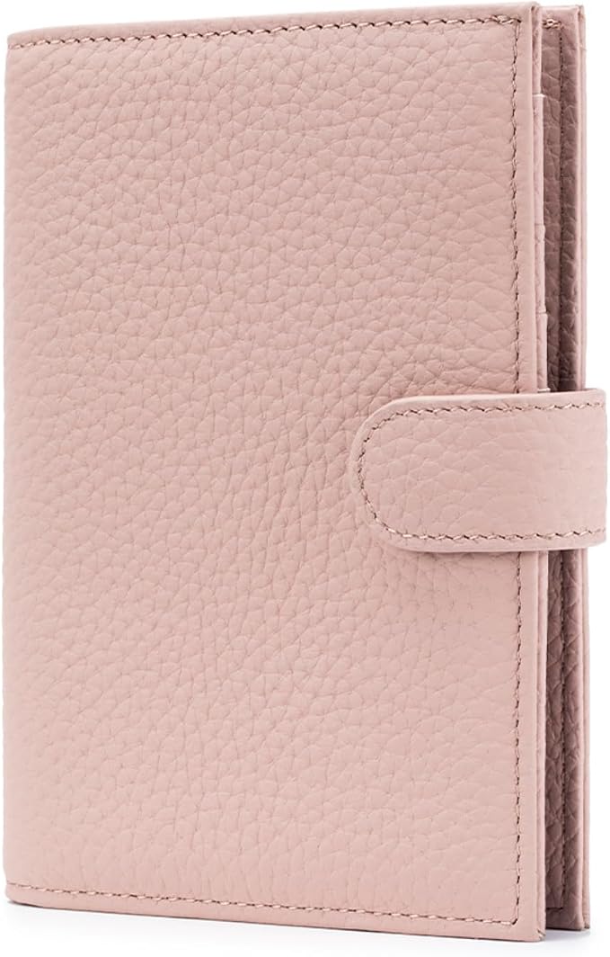 Genuine Leather RFID Passport Holder, Ultra-Thin Passport Book Holder with Cash Compartment and Zipped Coin Pocket, Passport Holder Suitable for International Travel(Light Pink)