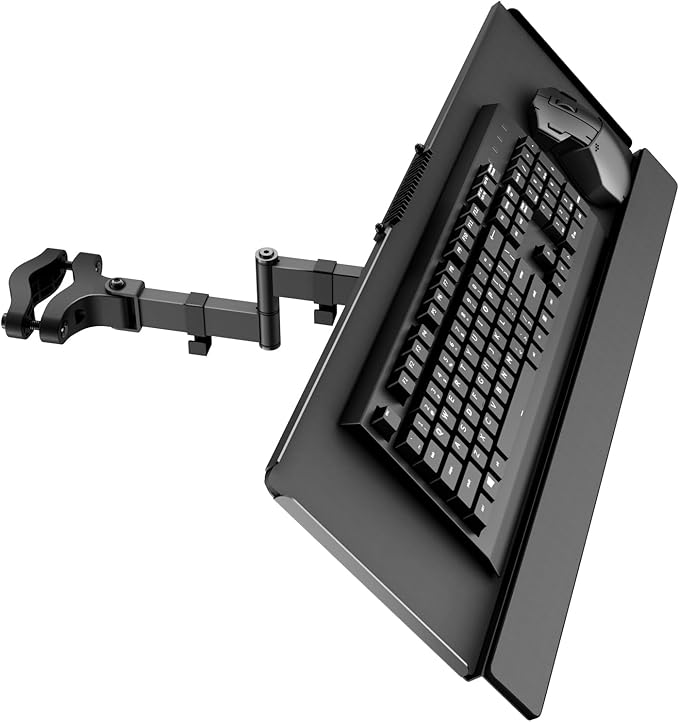 PUTORSEN Keyboard Tray Pole Mount - Keyboard & Mouse Mount fits Most Standard and Oversized Keyboards, Tilt & Rotation, Holds up to 2.2lbs, Black