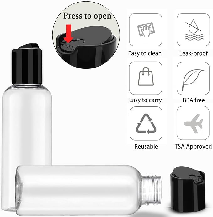 DNSEN 5 Pack 3.4 oz Travel Bottles for Toiletries TSA Approved Leakproof Plastic Empty Travel Size Bottles Containers with Labels