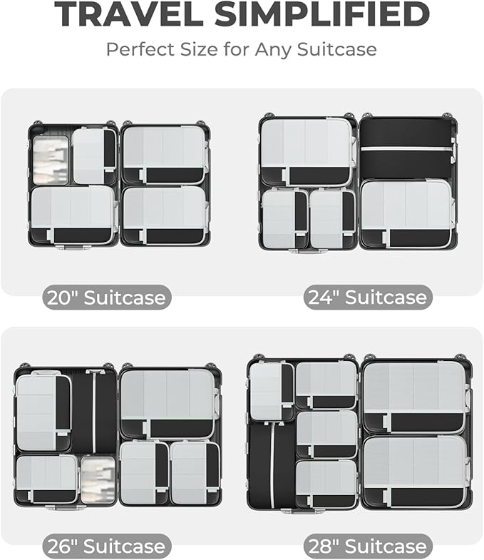 Percover Compression Packing Cubes 4-Piece Set, Packing Cubes Compression for Travel with Label Pockets, Travel Organizer for Carry On & Checked Luggage, Black