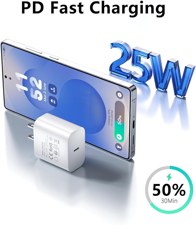 3pack Type C Charger 6FT Cable Fast Charging for iPhone 17/16/15,USB C Chargers Block 25W Super Fast for Samsung Galaxy S25/S24 S23 S22 S21/iPhone Air/17/17 Pro Max/iPhone 16/16 Pro Max/15 Pro Max