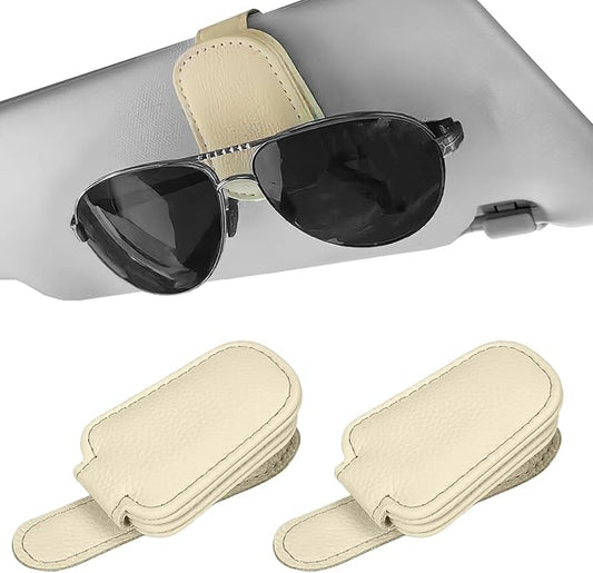 Sunglass Holder for Car Visor, Magnetic Leather Sunglasses Holder and Ticket Card Clip for Car