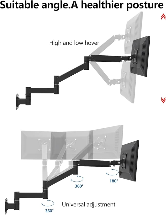 Adjustable TV Wall Mount Bracket with Extended Arm, Ideal for 17-21 Inch Screens, VESA 75x75mm, 100x100mm, Perfect for Bedroom or Workspace, Swivel Design, Holds up to 5.5kgs
